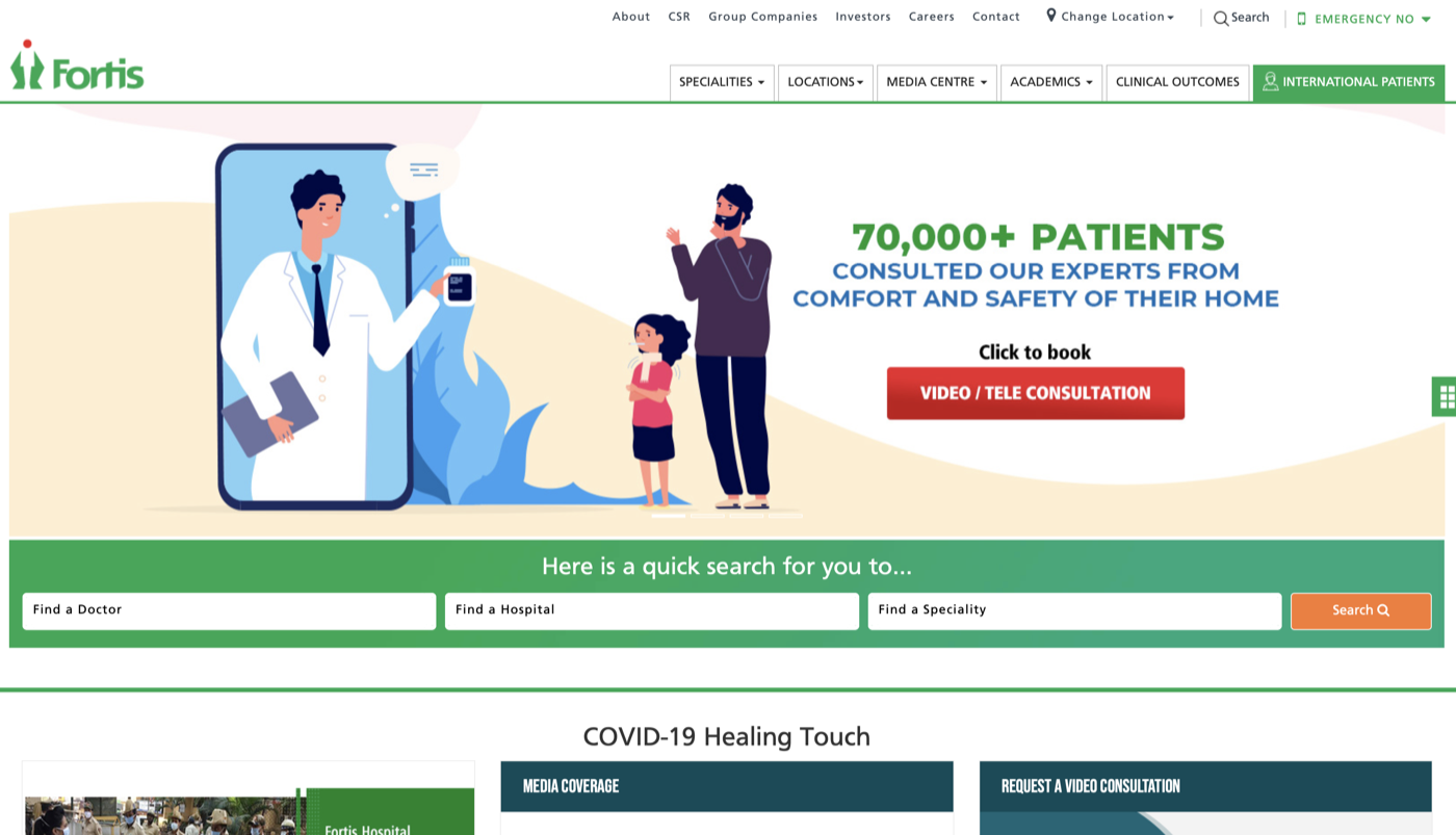 Fortis Healthcare project screenshot